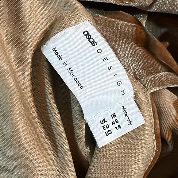 ASOS Tan Velvet Long-Sleeve Dress Sz 14 - Picture 3 of 3